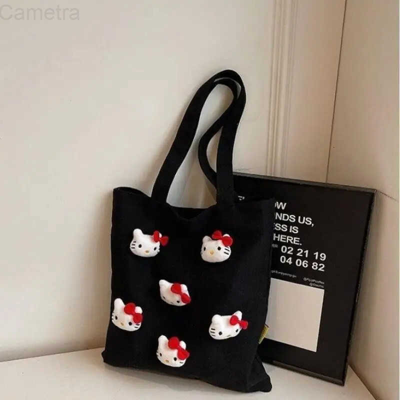Sanrio Sanrioas Hello Kittys Hot Cartoon Large Capacity Shopping Bag Giving Girlfriend Portable Versatile Oneshoulder Tote Canvas Bag H251216