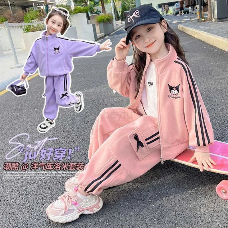Sanrio Kuromi Kawaii Students Cute Cartoon Long Sleeve Sportswear Children Comfortable Pants Jacket Christmas Gifts for Kids H251216