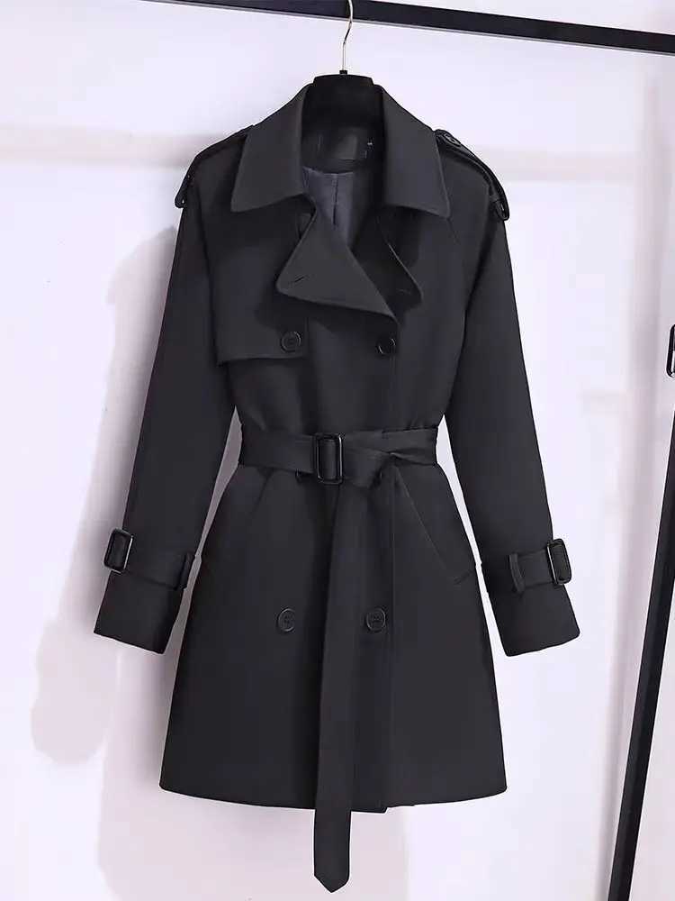 EVNISI Women Double Breasted Slim OL Trench Coat Trench Coat With Belt Elegant Women Windbreaker Autumn Winter Streetwear 2024T251216