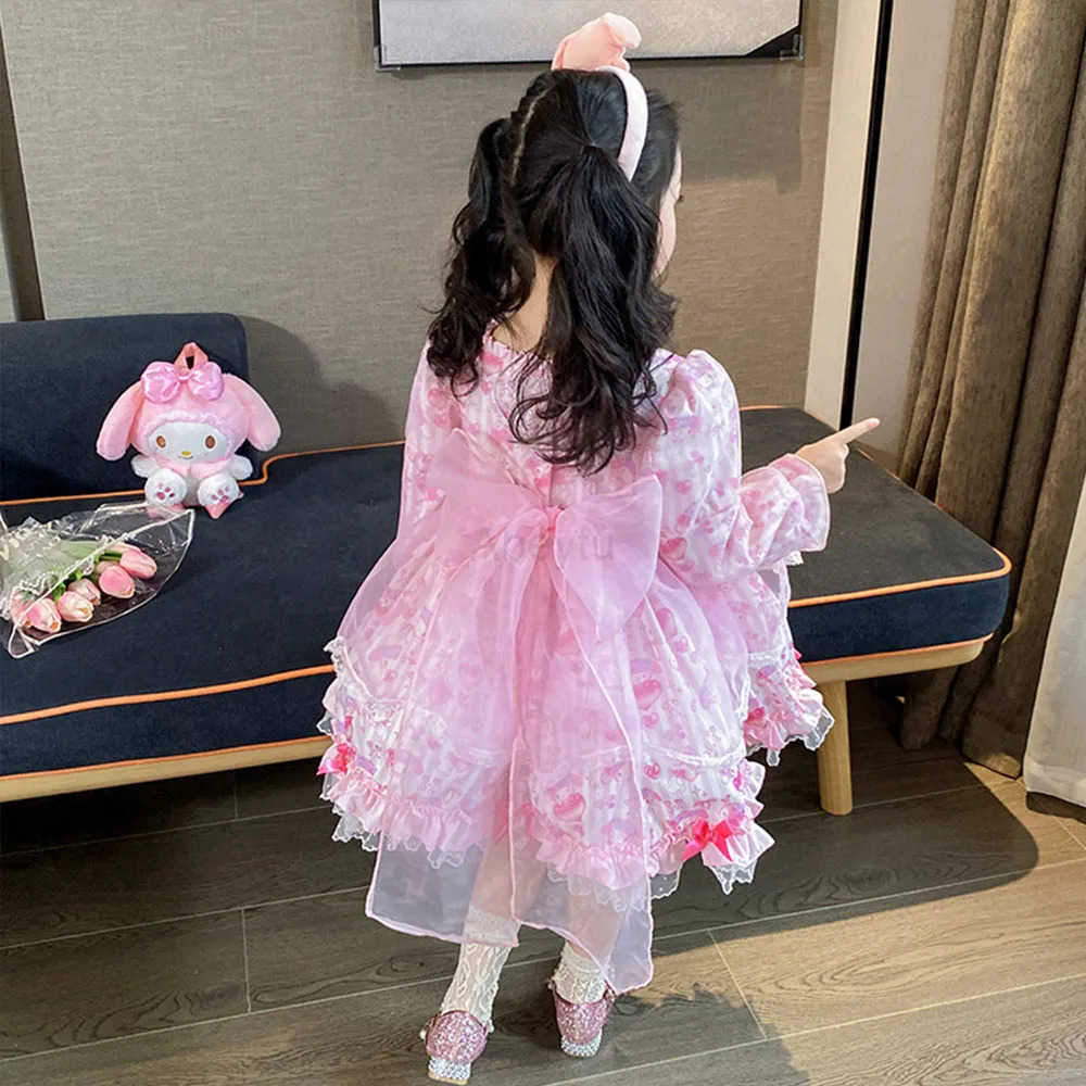 Sanrio Sanrios Kawaii Melody Girls Cartoon Lolita Dress Spring Autumn Cartoon Birthday Party Cosplay Tutu Dress Kids Princess Costume H251216