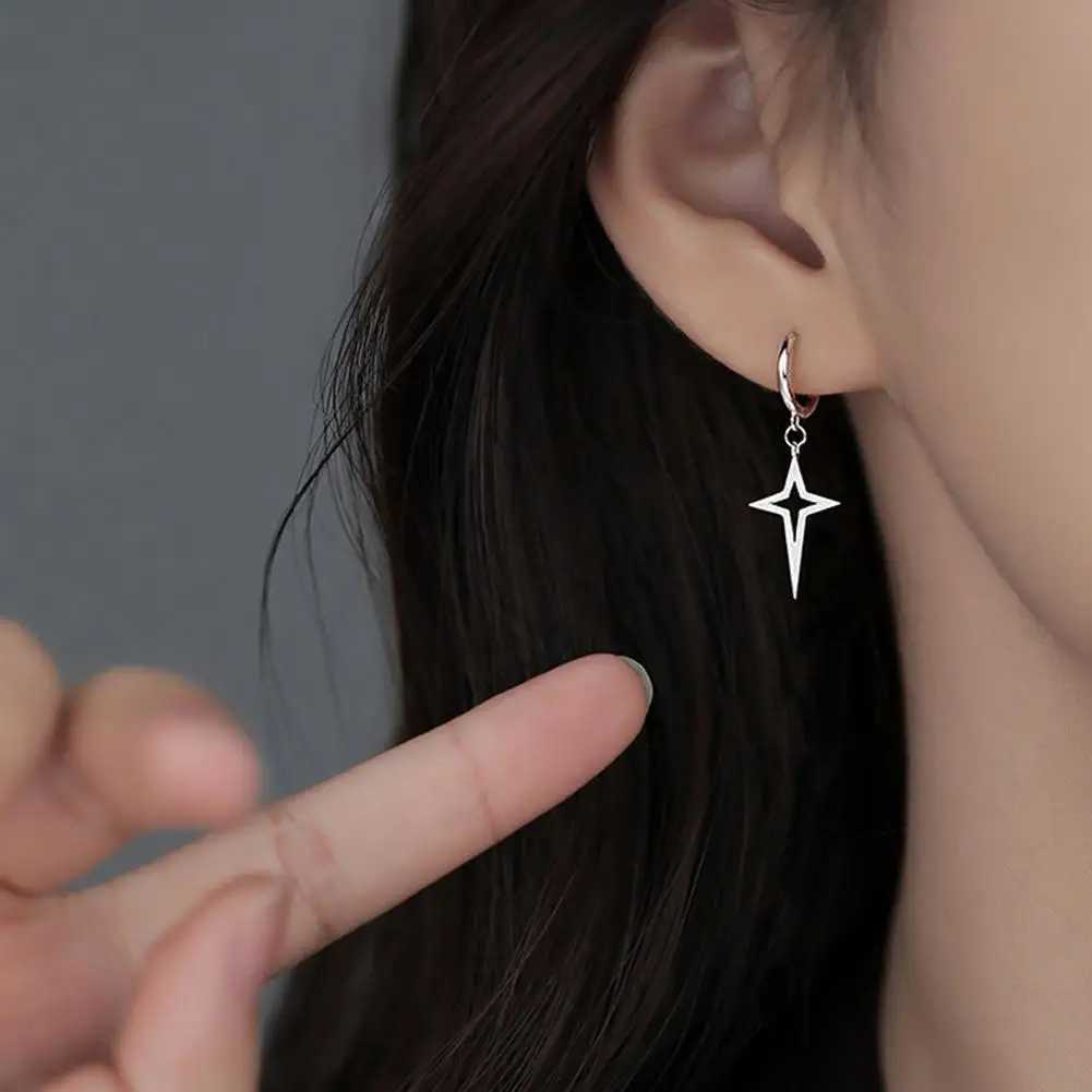 Classics Pointed North Star Small Hoop Earring For Women Silver Color Drop Earrings TrenDY Hollow Star Earring G251216