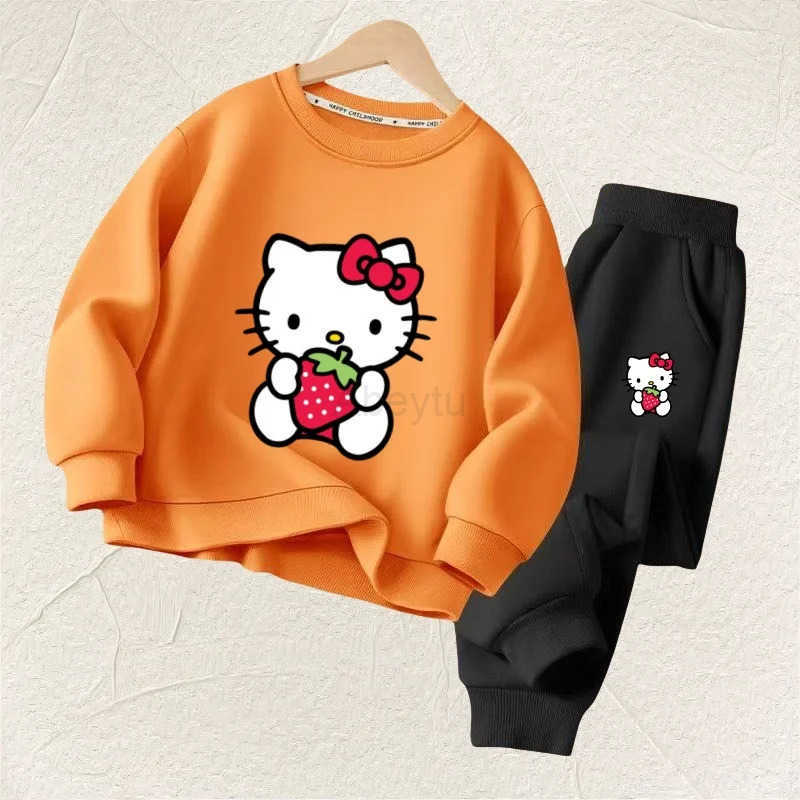 Sanrio Autumn Baby Girl Clothes Set Children Hello Kitty Cartoon Print Sweatshirt and Pants Two Pieces Suit Long Sleeved Suit H251216