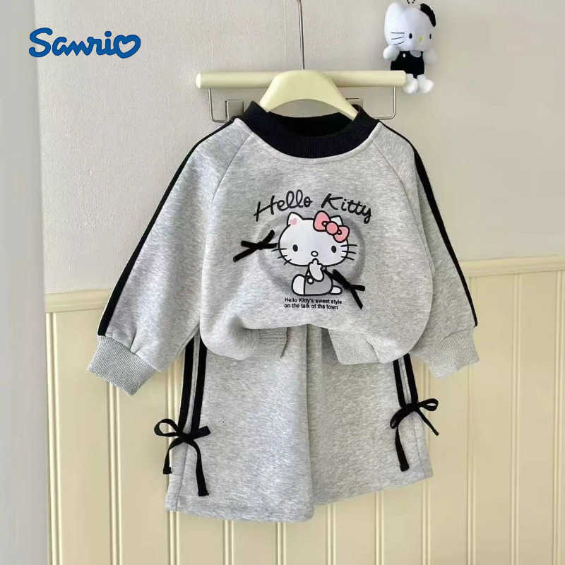 Sanrio Baby Girl Clothes Set Autumn Kid Hello Kitty Sweatshirts Pullover Bow Top Striped Pants 2pcs Suit Children Tracksuits Outfits H251216
