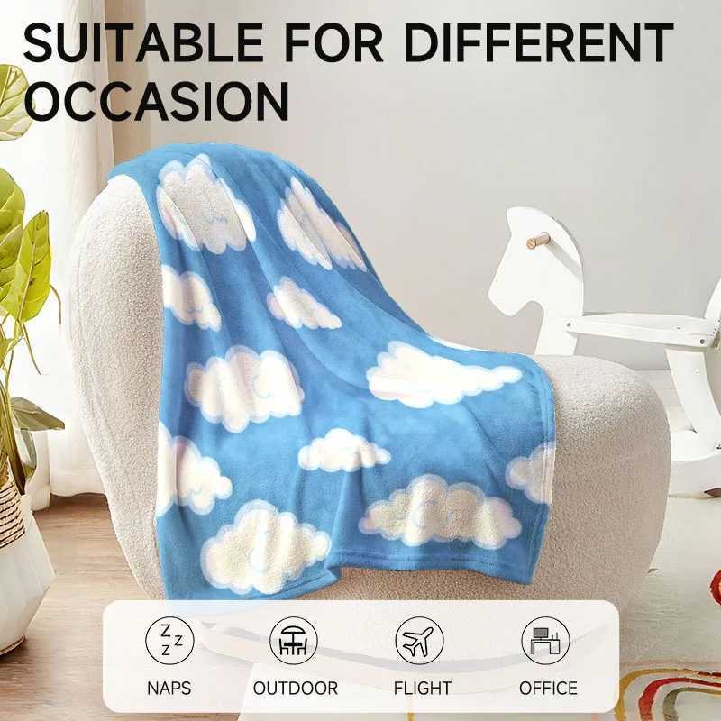Blue sky and white clouds pattern flannel nap blanket - ideal gift for sofa camping travel festival Christmas and Halloween H251216 - view 6