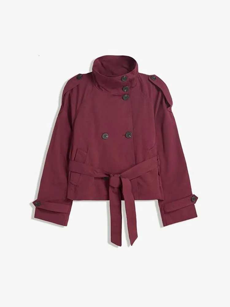 Fashion Short Trench Coat For Women Elegant Long Sleeve Turtleneck Button Lace-up Coats Tops Lady Holiday Streetwear Office NewT251216