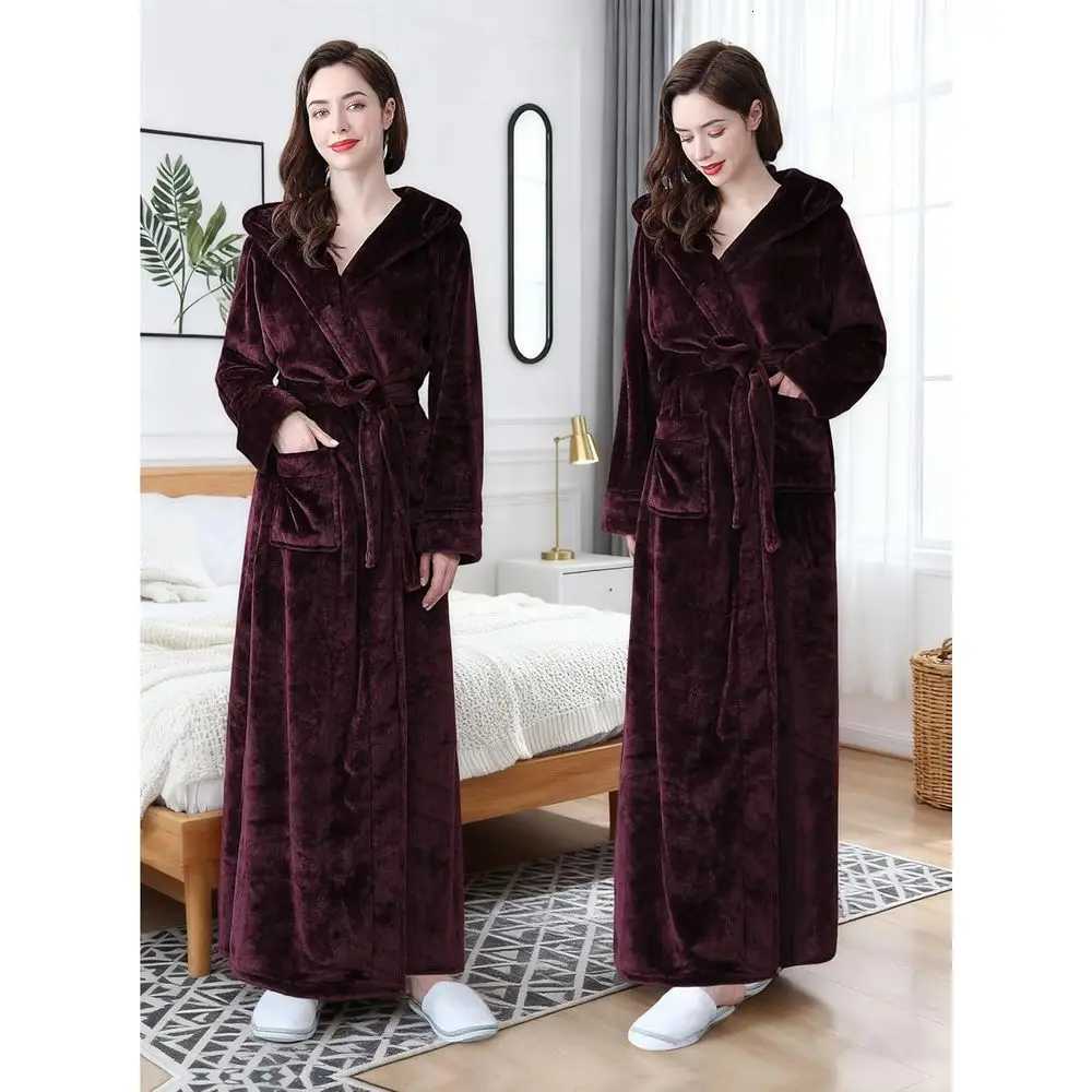 Luxurious Hooded Full-Length Fleece Bathrobes for Women - Soft Warm Winter Gifts C251216