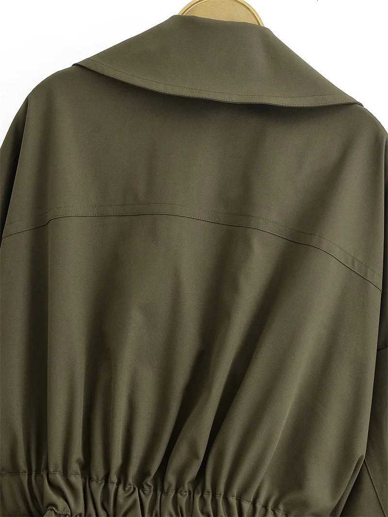 Womens Trench Coat 2025 Autumn New Style Army Green Long Sleeve Ruffled Decorative Belted Trench Coat British Style FashionableT251216