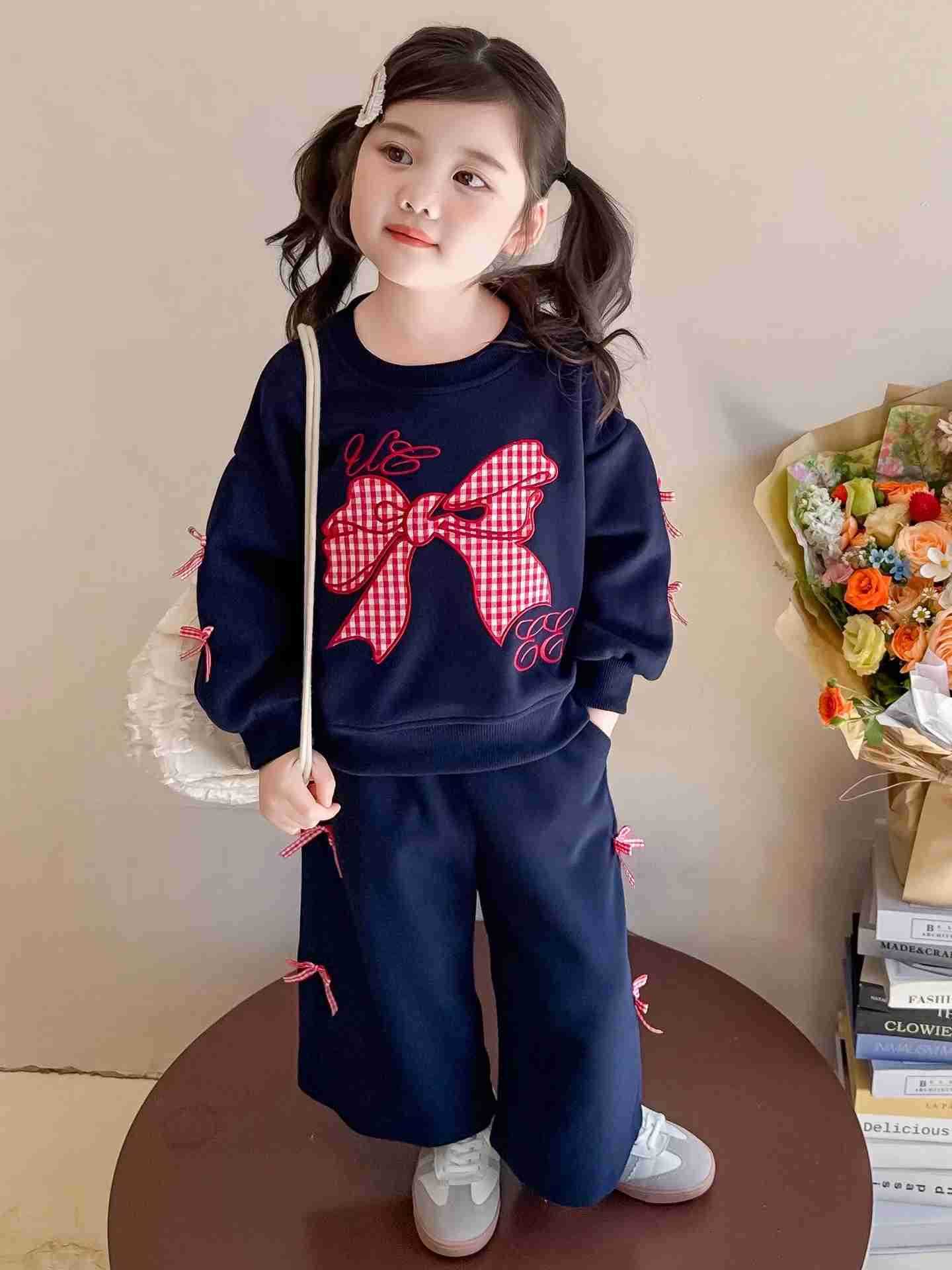 Sanrio Girls Red Checkered Bow Set Childrens Korean Fashion Little Girls Hoodie and Pants Two Piece Set Girls Childrens Clothing H251216
