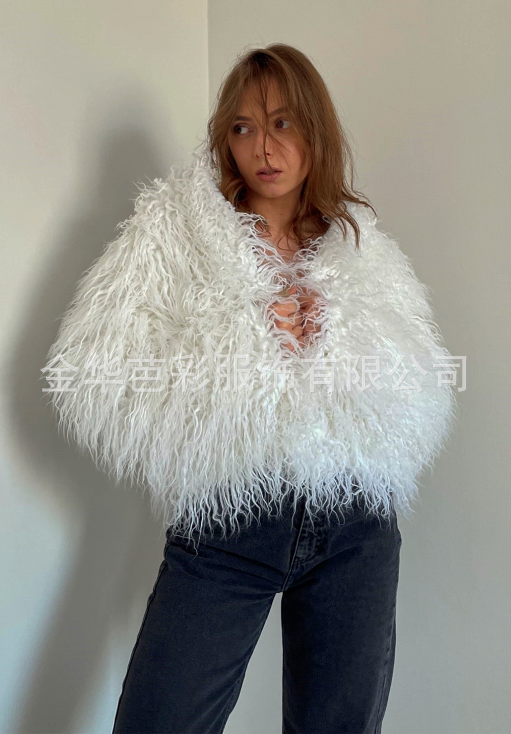 Faux Shearling Wool Coat for Women Short Collarless Solid Color Street Style Faux Fur Coat 241120