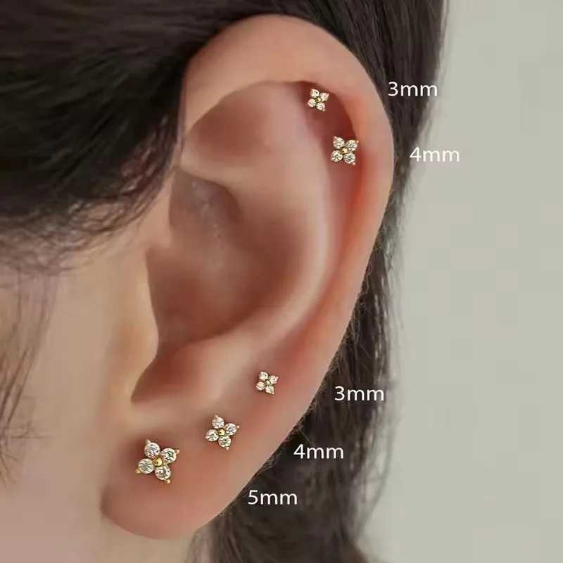 Dainty Flower StainlESS Steel Butterfly Stud Earrings for Women Cartilage Ear Ring Cute Zircon Gold Color Jewelry G251216
