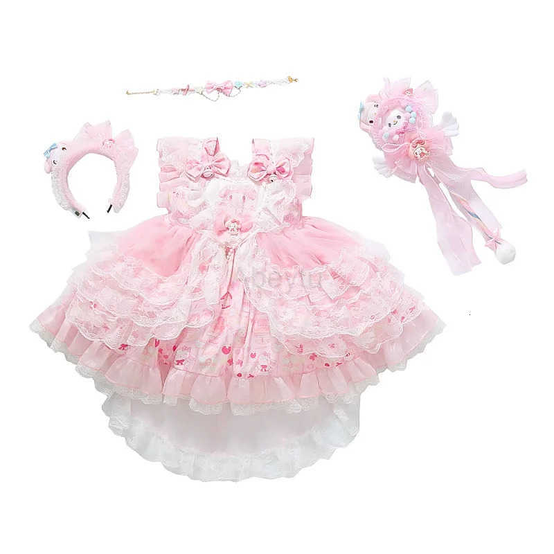 Sanrio Anime My Melody Girls Lolita Princess Dress Lace Party Outfit Girl Clothe Decoration Tutu Skirt Kids Cute Princess Birthday Gift H251216