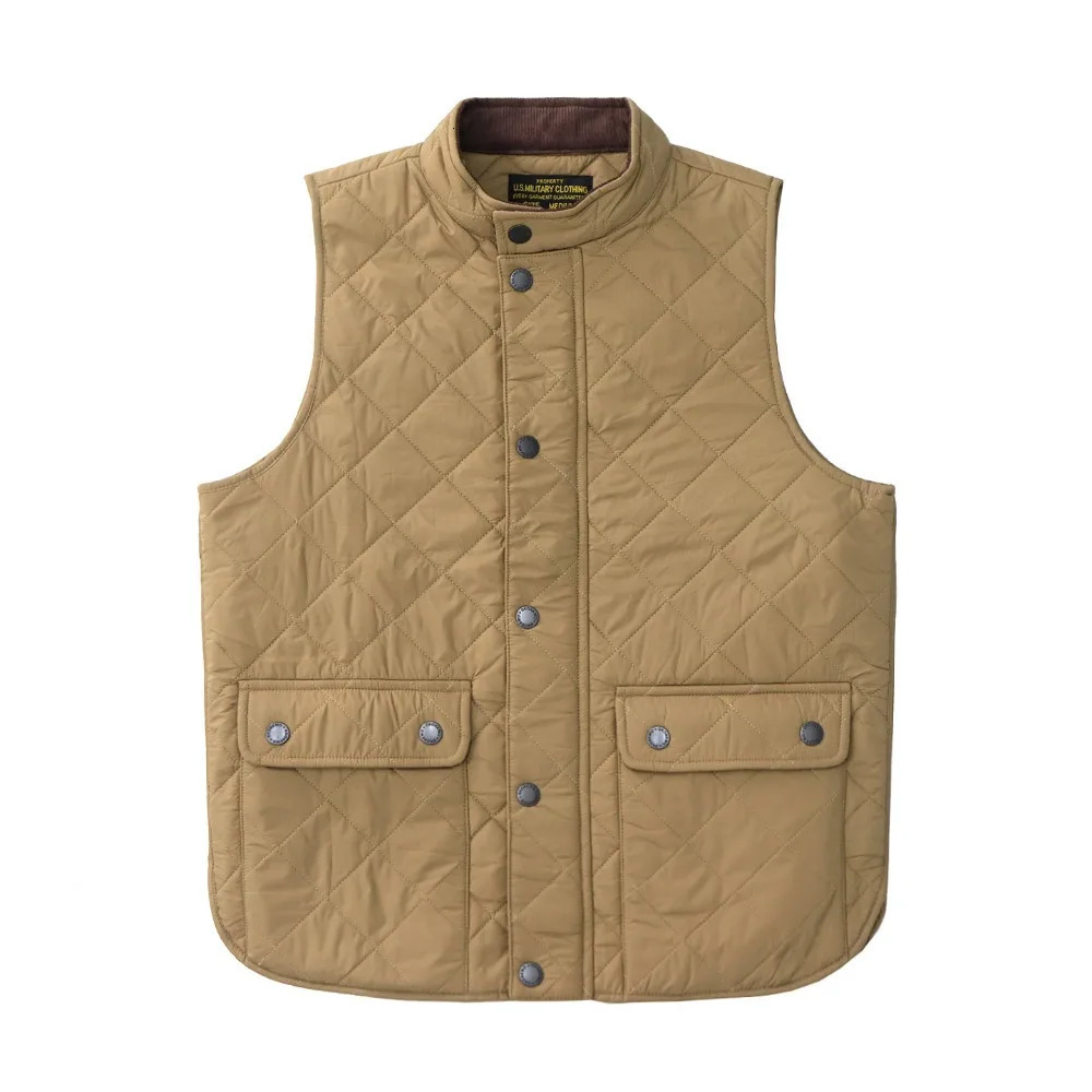 Replica quilted cotton vest for men American retro casual solid color stand collar diamond pure work jacket 251212