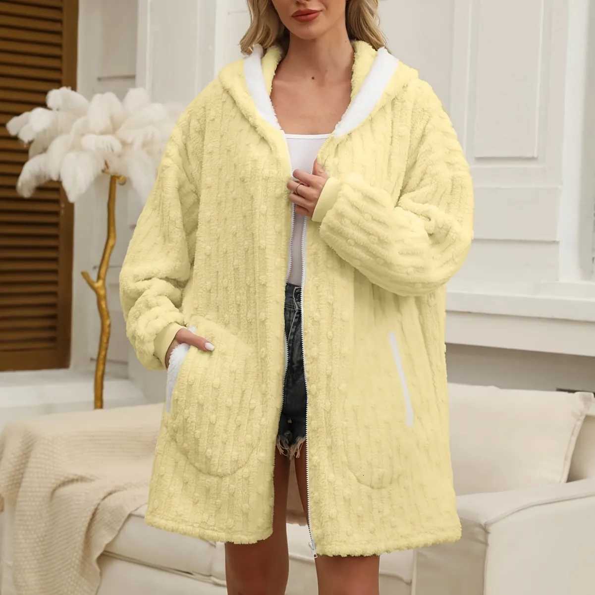 Autumn Winter Warm Flannel Nightgown Zipper Hooded Coral Fleece Sleepwear Bathrobe Gown Short Home Dress Loose Blanket Pajamas C251216