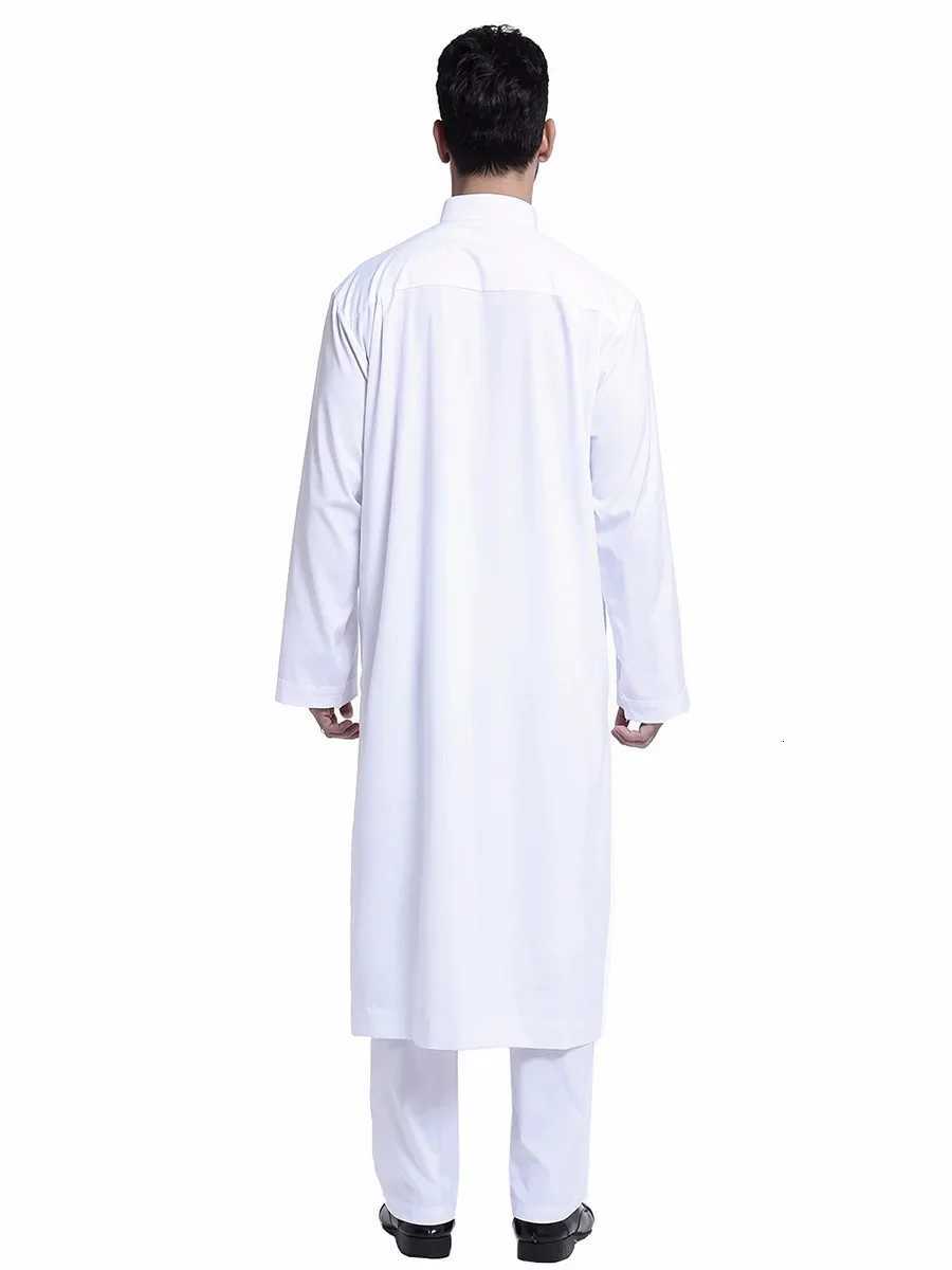Dubai Arab Islam Muslim Men Jubba Thobe Clothing Sets Long Robe 2 Piece Set Tops and Pants Saudi Musulman Ensembles Wear Sets W251216