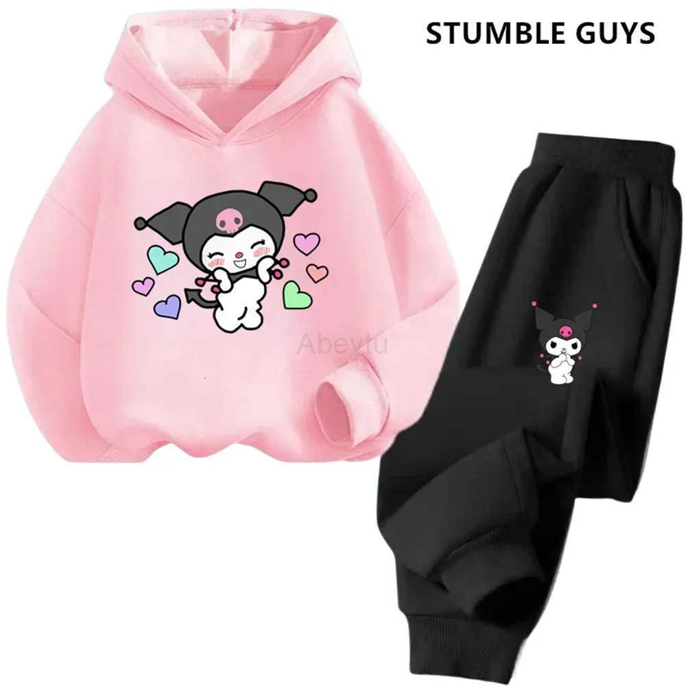 Sanrio Kuromi Fashion Children Hooded SweatshirtPants Two-piece Set Boy Girl Autumn Winter Daily Outdoor Casual Loose Warm Sportswear H251216