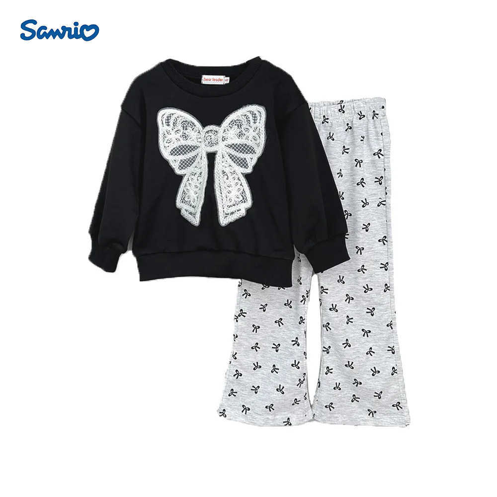 Sanrio Children Clothing Girls Hoodie Spring and Autumn 2025 New Bow Long Sleeved Hoodie Full Printed Bow Long Pants Two-piece Set H251216