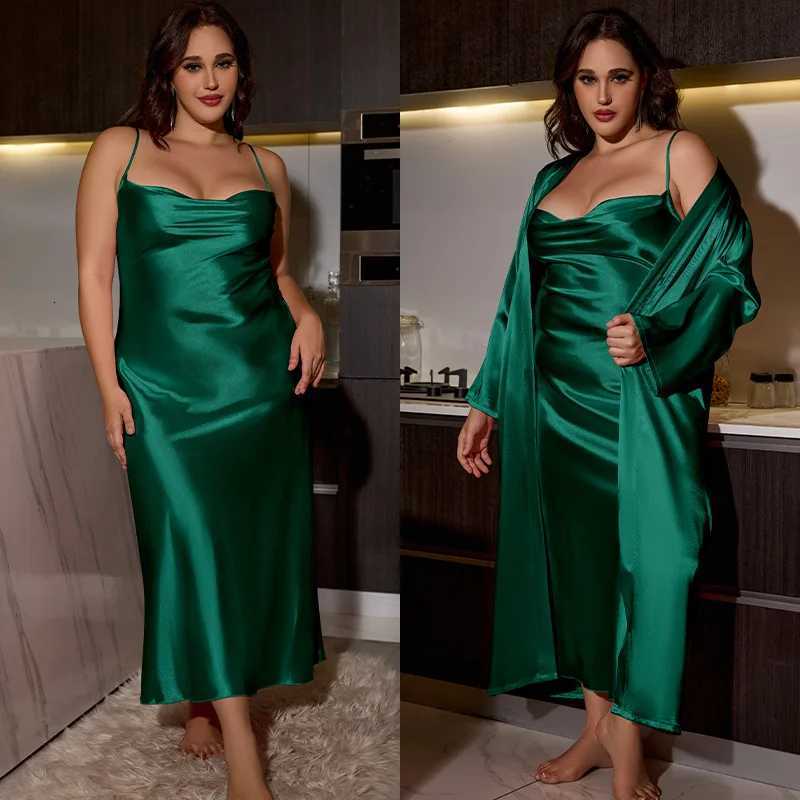 Plus Size 3XL 4XL 5XL NightyRobe Set Sexy Bride Long Wedding Bathrobe Dress Spring Summer New Sleepwear Loose Satin Home Wear C251216