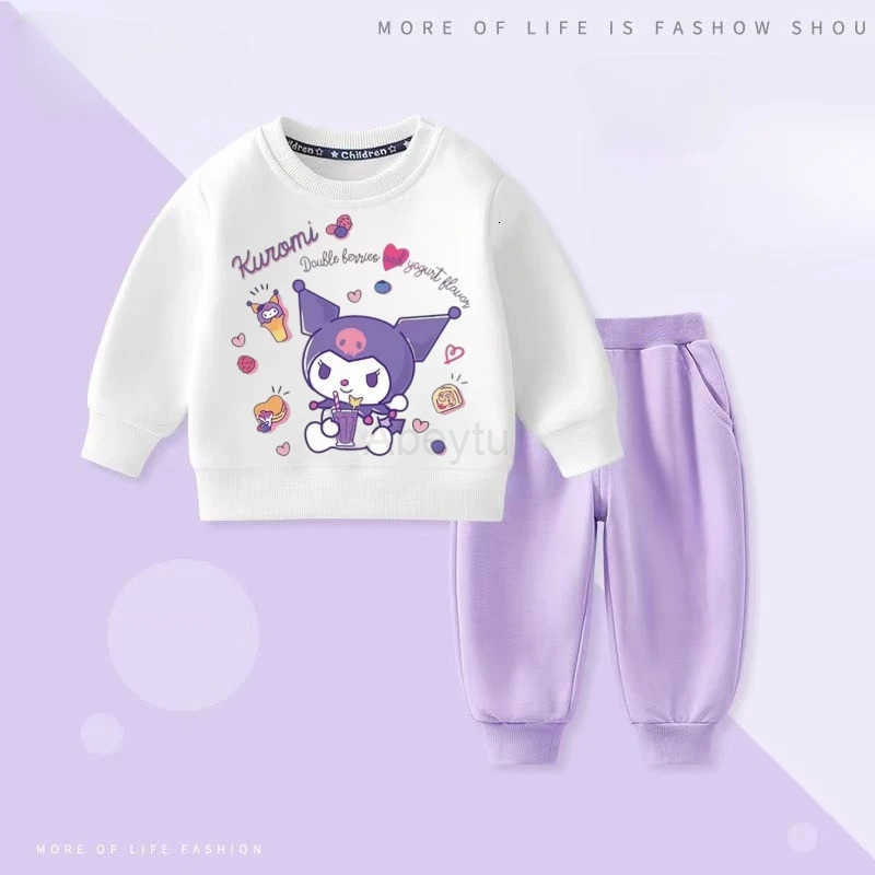 Sanrio Autumn Baby Girls Clothes Set Kid Cartoon Kuromi Printed Sweatshirts Pullover Top and Pants 2 Pieces Suit Children Outfit H251216