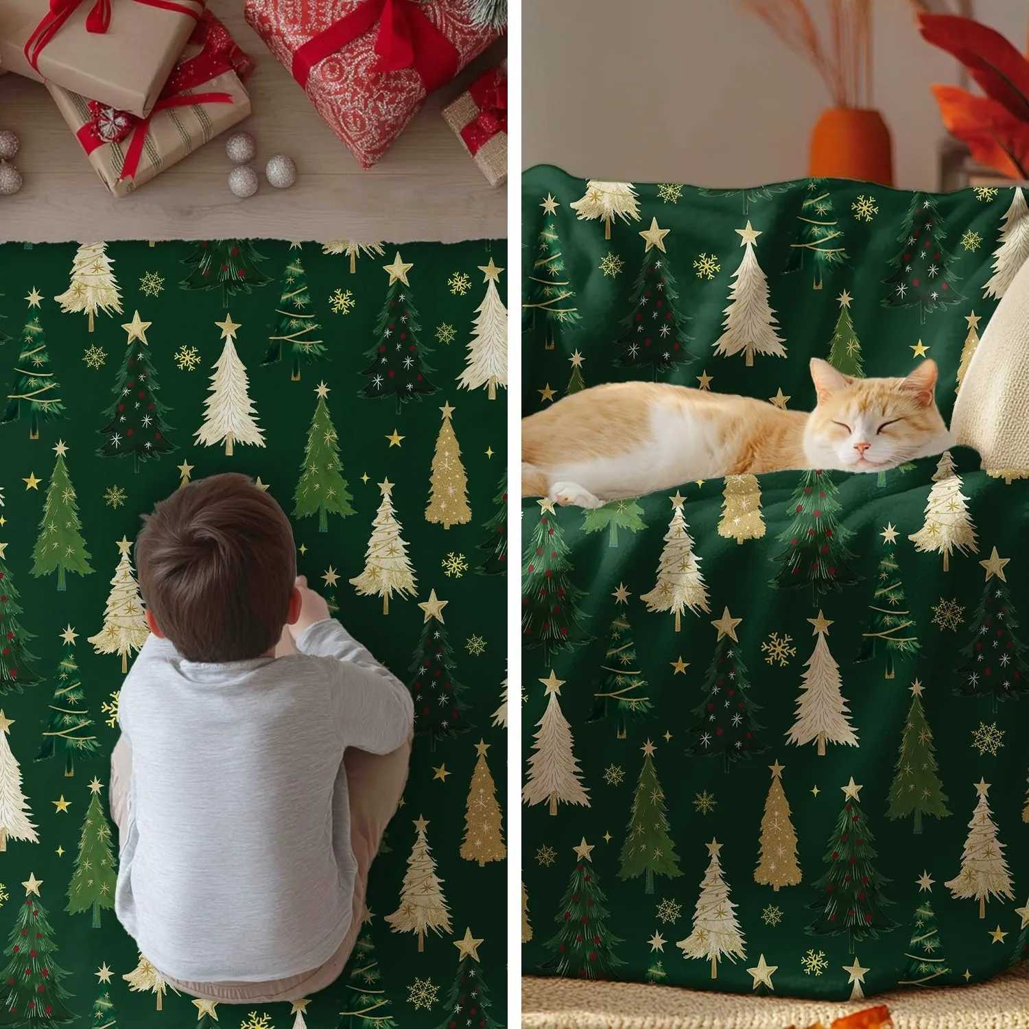 Christmas Flannel Blanket Throw Christmas Red Tree Plush Cozy Fleece Blankets for Couch Sofa Bed Ideal Gifts for Kids Adults H251216 - view 5
