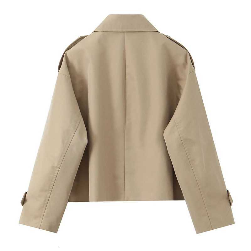 Willshela Women Fashion Khaki Double Breasted Short Trench Jacket Vintage Notched Neck Long Sleeve Female Chic Lady Coat OutfitsT251216