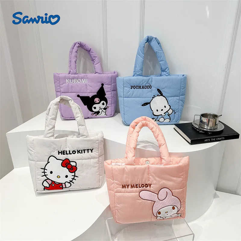 Sanrio Cartoon Down Cloth Tote Bag Cute Portable Shoulder Bag for Girls Commuter Crossbody School Bag H251216