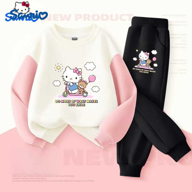 Sanrio Autumn Baby Girls Clothes Set Kid Hello Kitty Printed Sweatshirts Pullover Top Pants 2pcs Children Patchwork Tracksuit H251216