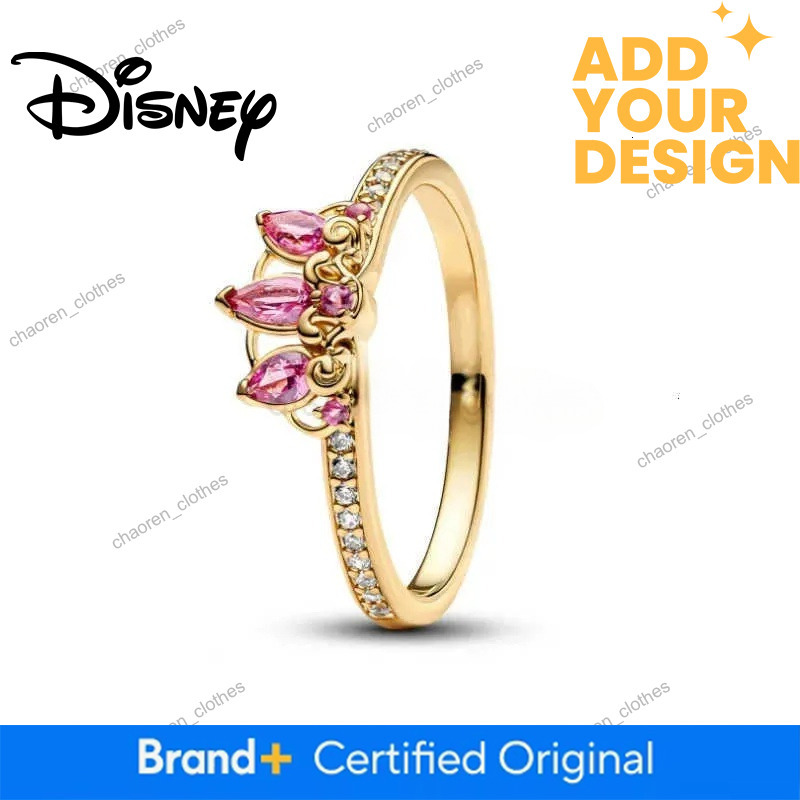 Disney custom Classic Shiny Princess Crown Red Bow HeartShaped Ring Suitable For Wedding Party Female Original Jewelry DIY GiftXJ251013