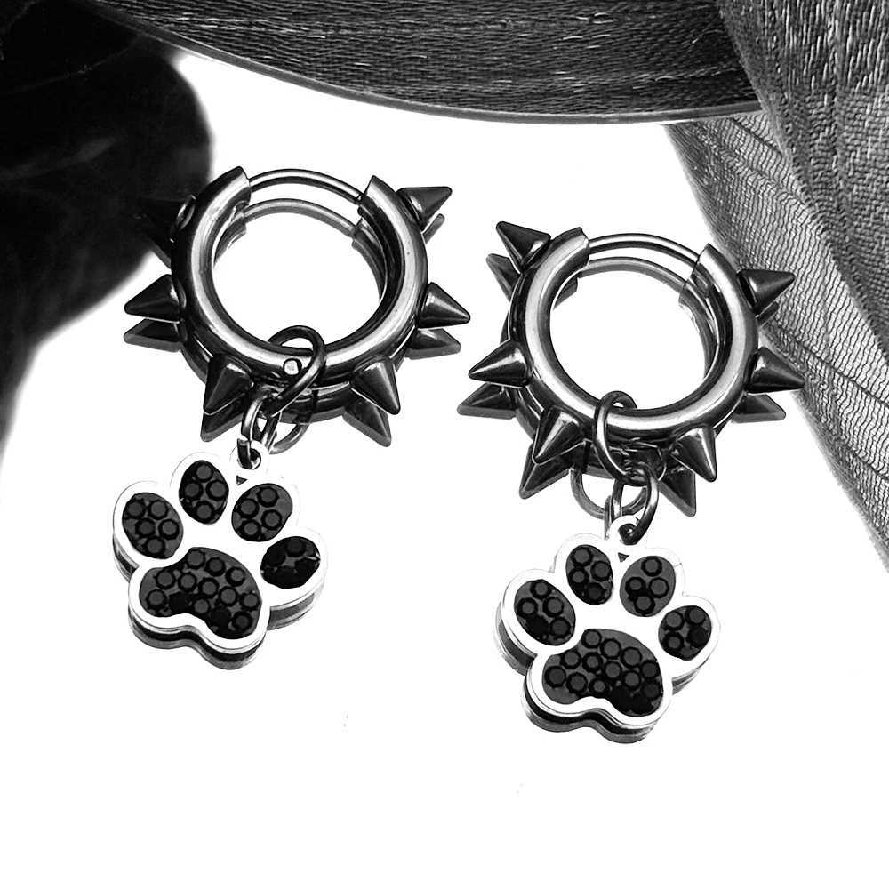 Dark Punk Dog Paw Rivet Earrings For Women Men Stainless Steel Silver Color Gothic Punk Trendy Hoop Ear Rings Jewelry Gifts G251216