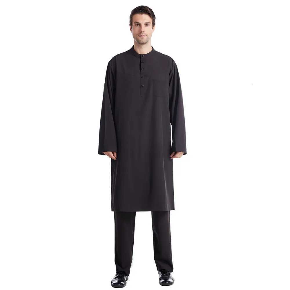 Men Jubba Thobe Muslim Two Pieces Set For Male Pakistan Dubai Saudi Abaya Prayer Islamic Clothing Worship Suit Arabic Ramadan W251216
