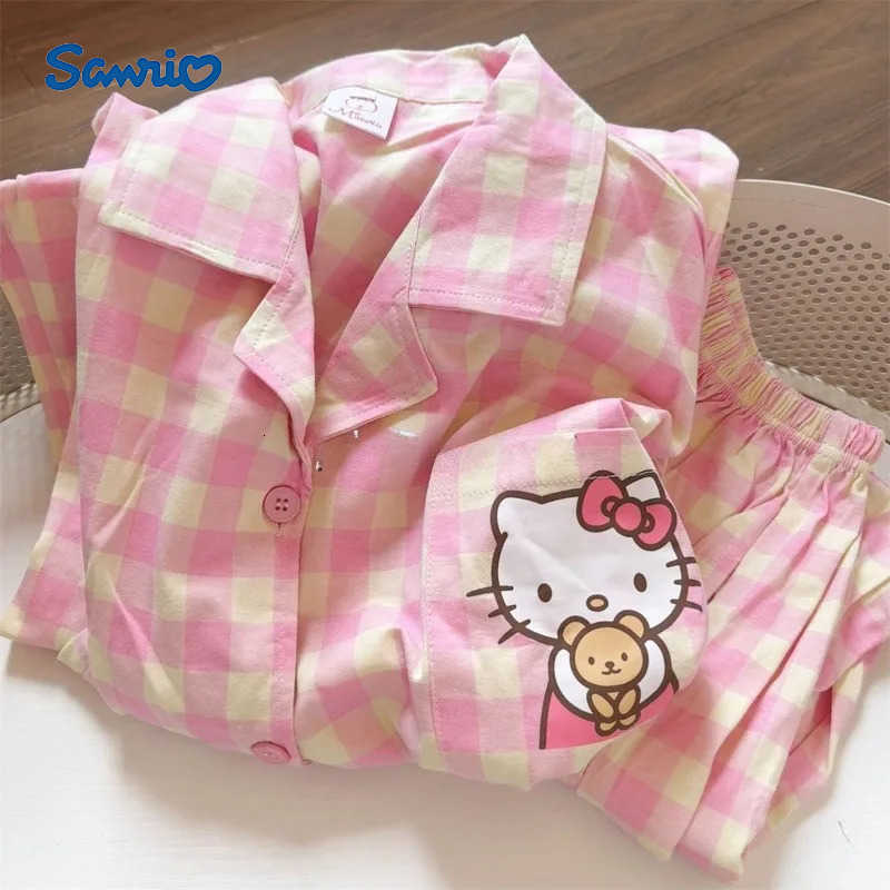 Sanrio Hello Kitty cartoon cute girls pajamas spring and autumn high-looking long-sleeved trousers student home clothes two-piece set H251216