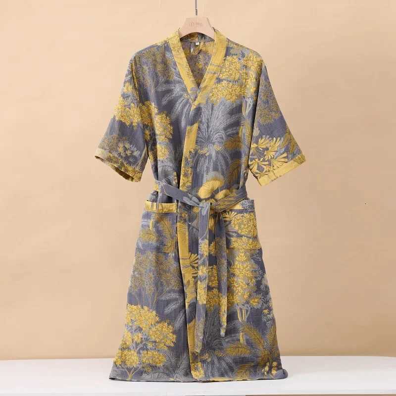 Cotton Fashionable Printed Half Sleeve Kimono Bathrobe for Spring and Summer Thin Home Wear Absorbent Quick Drying Sleeping Robe C251216