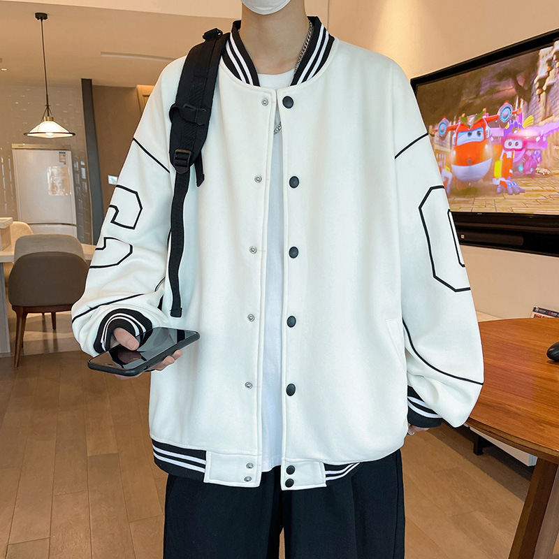 2025 New Arrival Baseball Jacket for Teenage Boys - Autumn Winter, High School Students, Button-Up, Fleece-Lined & Thickened Cargo Jacket