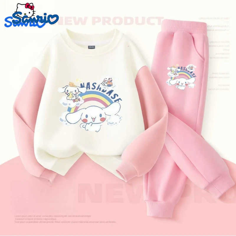 Sanrio Autumn Baby Girls Clothes Set Kid Cinnamoroll Printed Sweatshirts Pullover Top Pants 2pcs Children Patchwork Tracksuit H251216