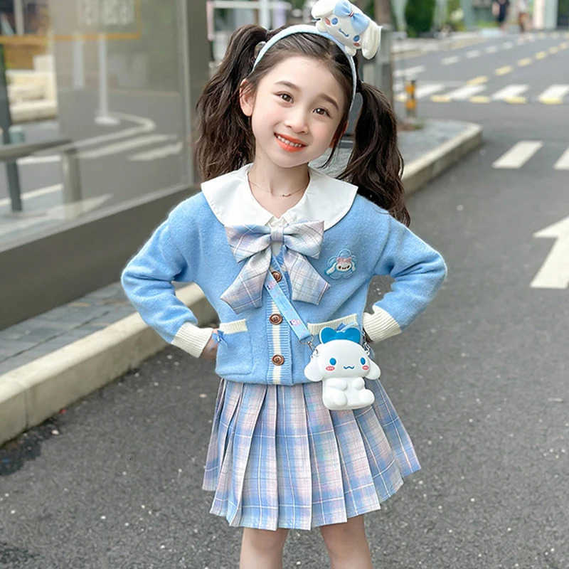 Sanrio Anime Girl Cinnamoroll Jk Pleated Skirt Set College Style Skirt Child Coat Shirt Cotton Sweater Anime Cartoon Festival Gift H251216