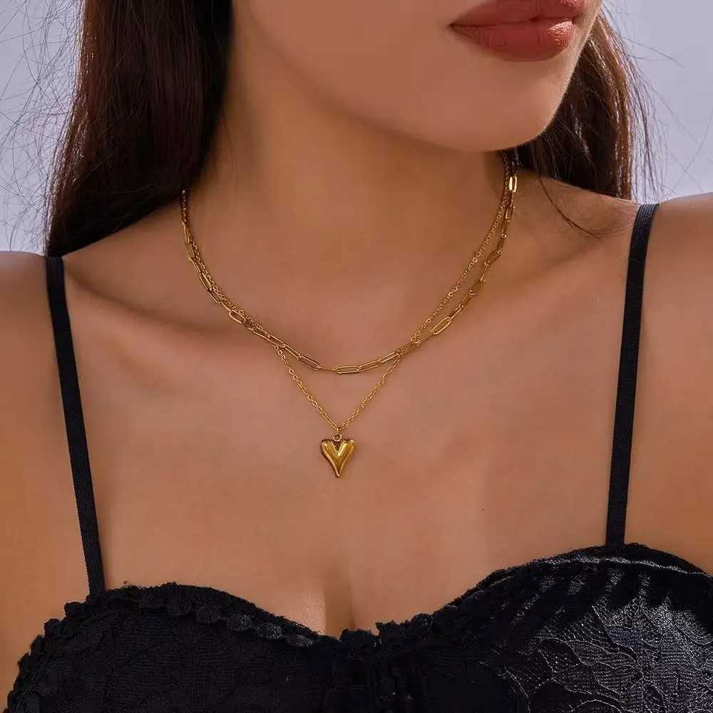Stainless Steel Multilayer Heart Necklace For Women Girls Goth Gold Color Clavicle Chain Charm Choker Jewelry Birthday Gift M251216