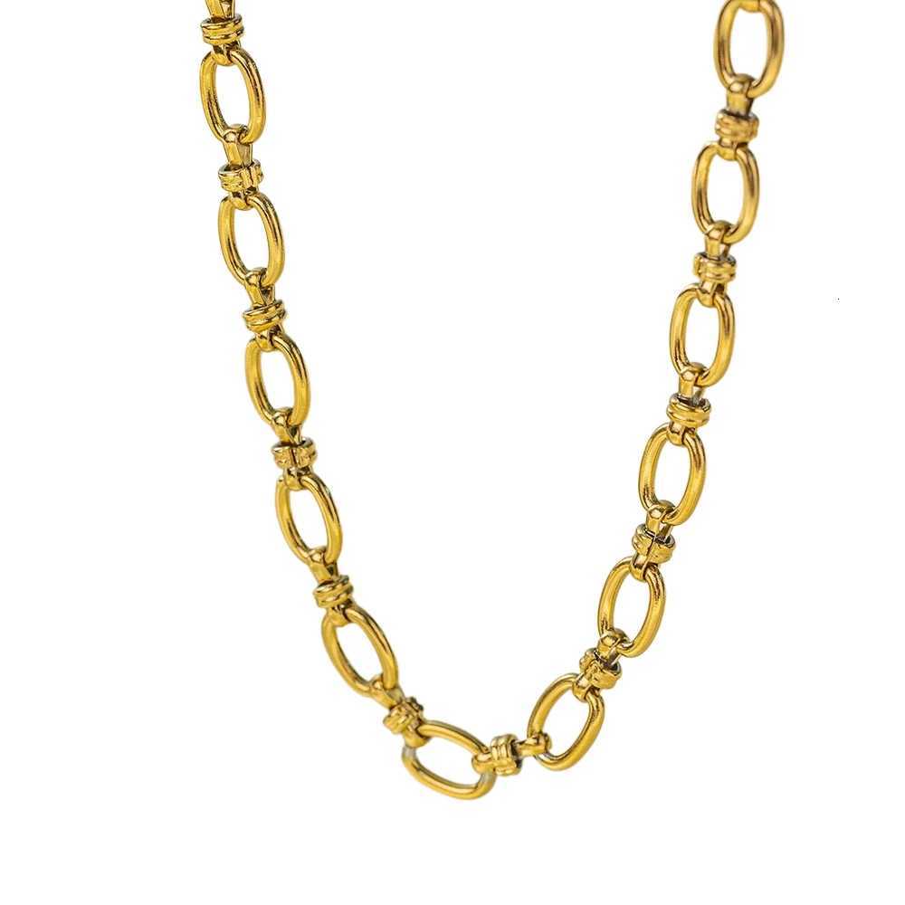 Golden Thick Chain Round Cuban Chain 18K Gold Plated Titanium Steel Womens Necklace Single Layer StainlESS Steel Set A M251216