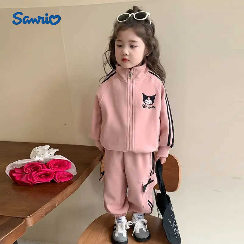 Sanrio Kawaii Kuromi Cartoon Fashion Suit Autumn Students Lovely Cardigan Sweatpants Children Birthday Presents for Girls H251216