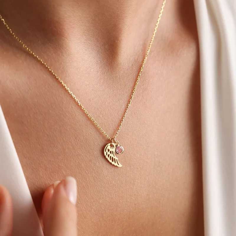 12 Months Birthstone Angle Wing Charm Necklace Gold Plated Stainless Steel Necklace For Women Girls Birthday Gifts M251216