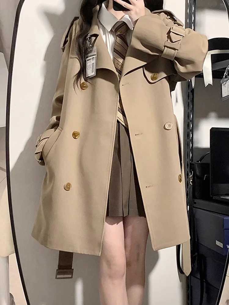 EVNISI Women Double Breasted Slim OL Trench Coat Trench Coat With Belt Elegant Women Windbreaker Autumn Winter Streetwear 2024T251216