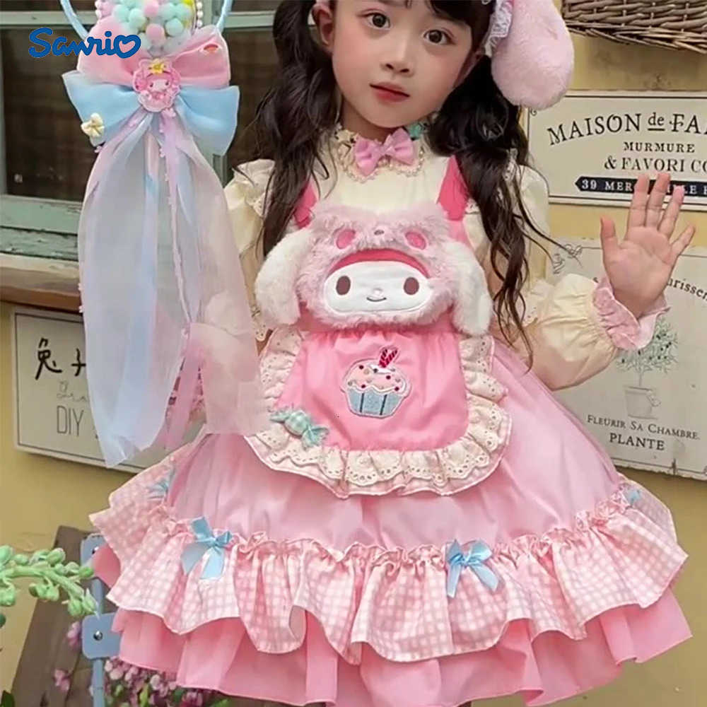 Sanrio Anime Melody Children Lolita Dress False Two-Piece Kawaii Cartoon High-Quality Long Sleeves Cosplay Costume Princess Xmas Gift H251216