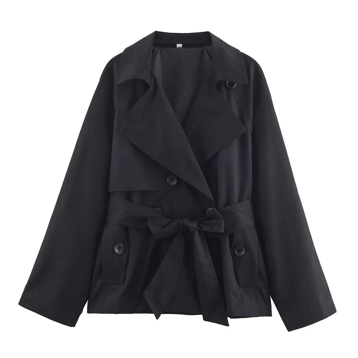 2025 autumn new womens double breasted flat collar temperament short windbreaker jacketT251216