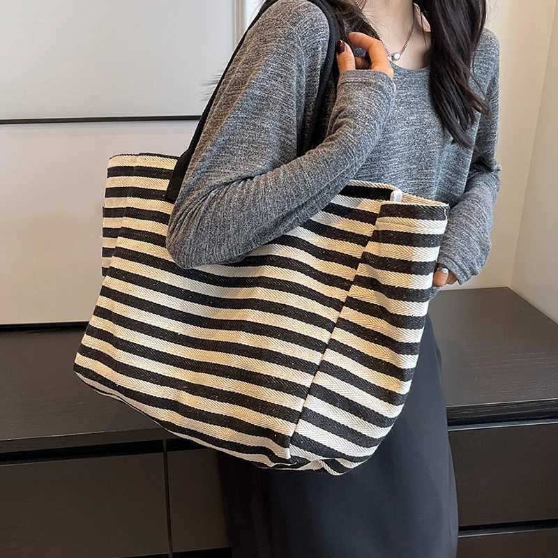 Women Canvas Shoulder Bag Ladies Shopping Bags High Quality Handbags Simple Stripe Design Tote Books Bag For Girls M251216