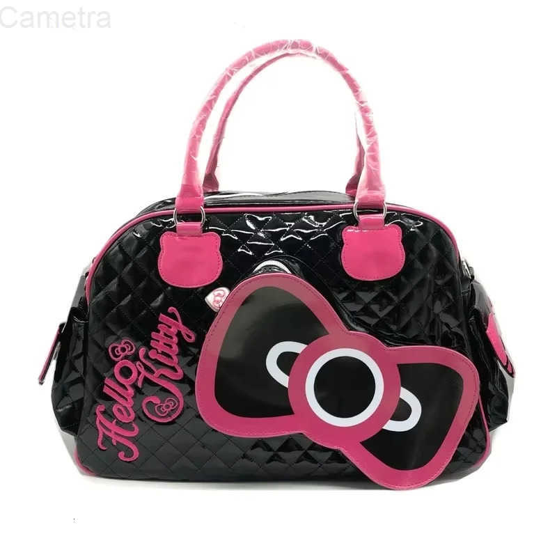 Sanrio Y2k High Capacity Handbag Messenger Bag Kawaii Hello Kitty Cartoon Pu Bright Surface Girls Fashion Travel Bags Gift Toys H251216