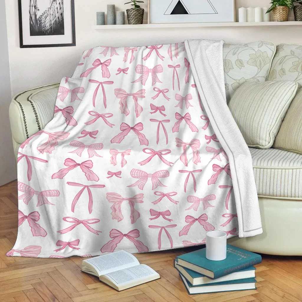 Pink Bow Fuzzy Blanket Cute Bowknot Throw Blanket Bowtie Cozy Flannel Blanket for Valentines Day Home Bed Sofa Couch Chair H251216 - view 5