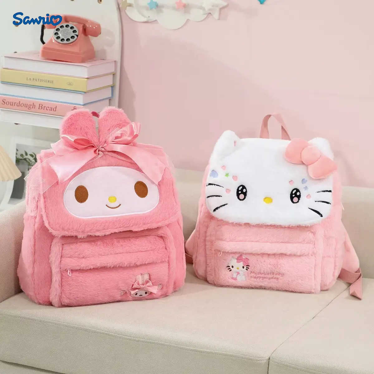 Sanrio genuine HelloKitty cartoon plush backpack the best gift backpack for students in the new school season H251216