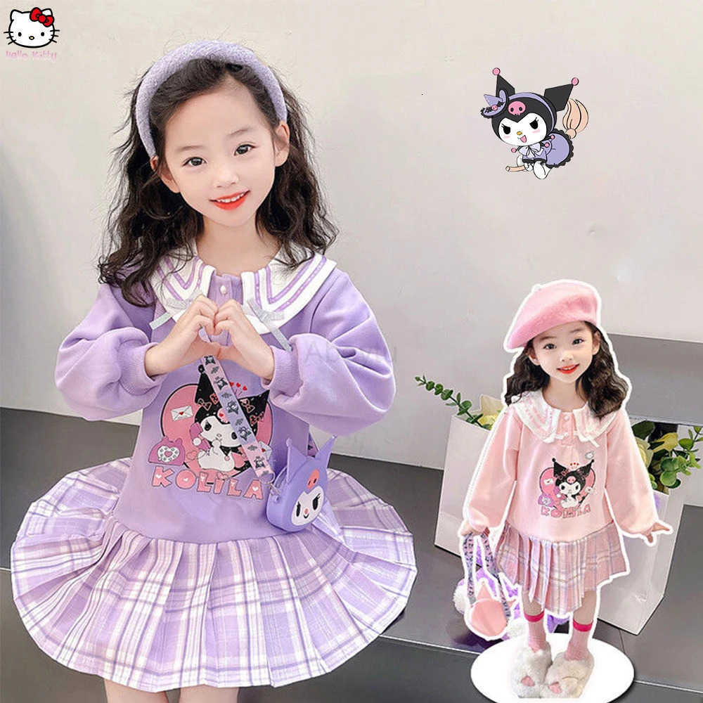 Sanrio Anime Autumn Children Jk Tops Pleated Skirt 2025 New Kuromi Cute Girls Fashion Colleges Style Dress Kawaii Princess Dress H251216