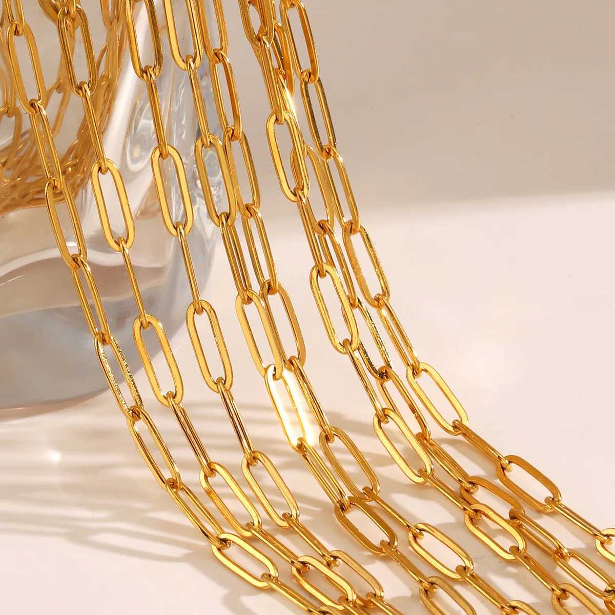 18K Gold Plated Necklace Stainless Steel Paper Clip Chain Necklace Simple Fashion Necklace for Women M251216