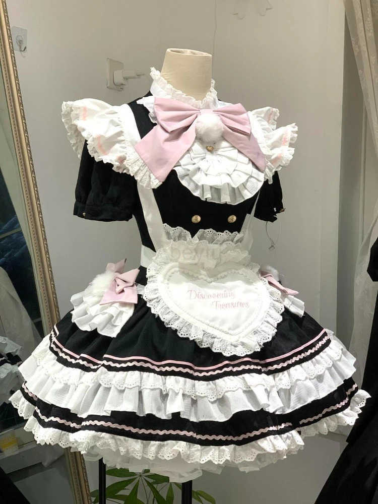 Sanrio Kawaii Japanese Sweet Short Lolita Dress Women Elegant Princess Y2k Design Bow Chic Apron Dress Female Fairy Lovely Outfits New H251216