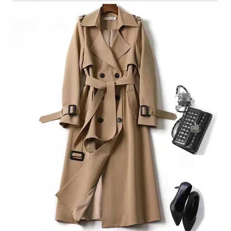 Spring Autumn Womens Windbreaker New Korea Fashion Trench Coat with Belt Ladies Streetwear Loose Khaki Long Overcoat WomenT251216