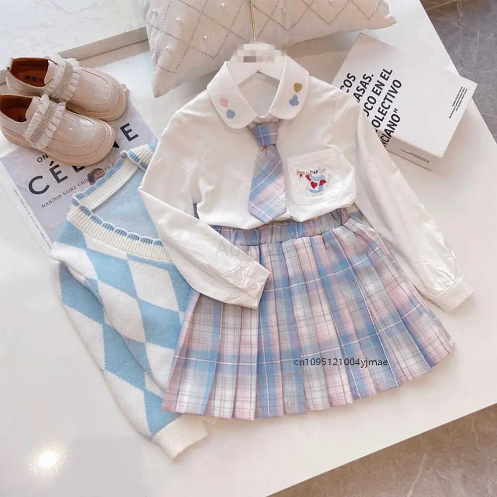 Sanrio 3Pcs Cinnamoroll Childrens Jk Pleated Skirt Set Anime Cardigan Sweater High-Quality Shirt Sweater Y2K Teen College Set H251216